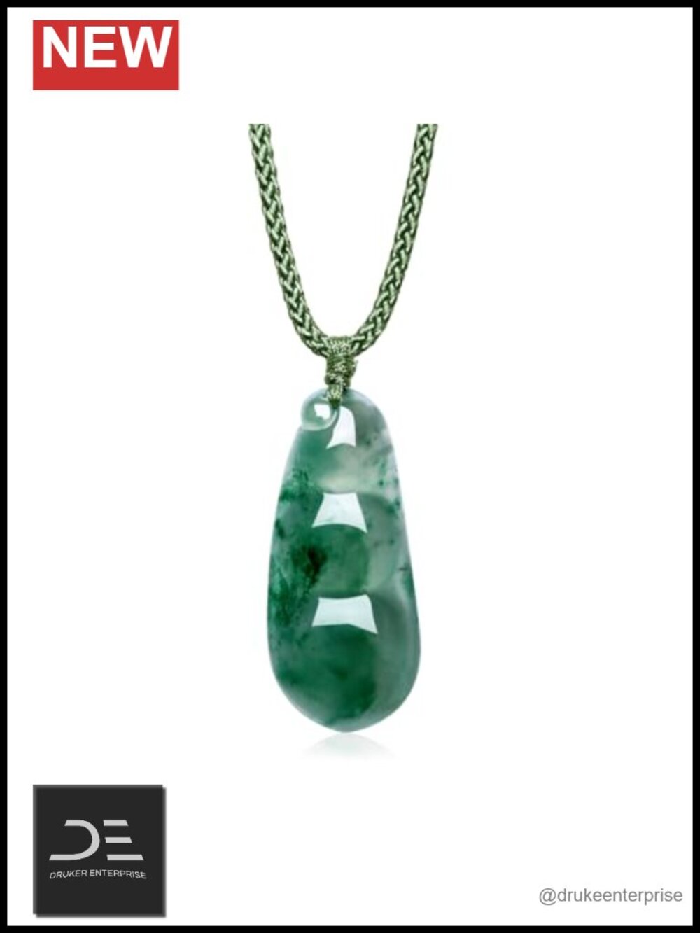 Real Green Jasper Pendant Necklace Adjustable Rope Chain Gift for Women